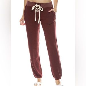 Monrow Womens S Super Soft Lace Up Pants Red/Maroon High Waisted